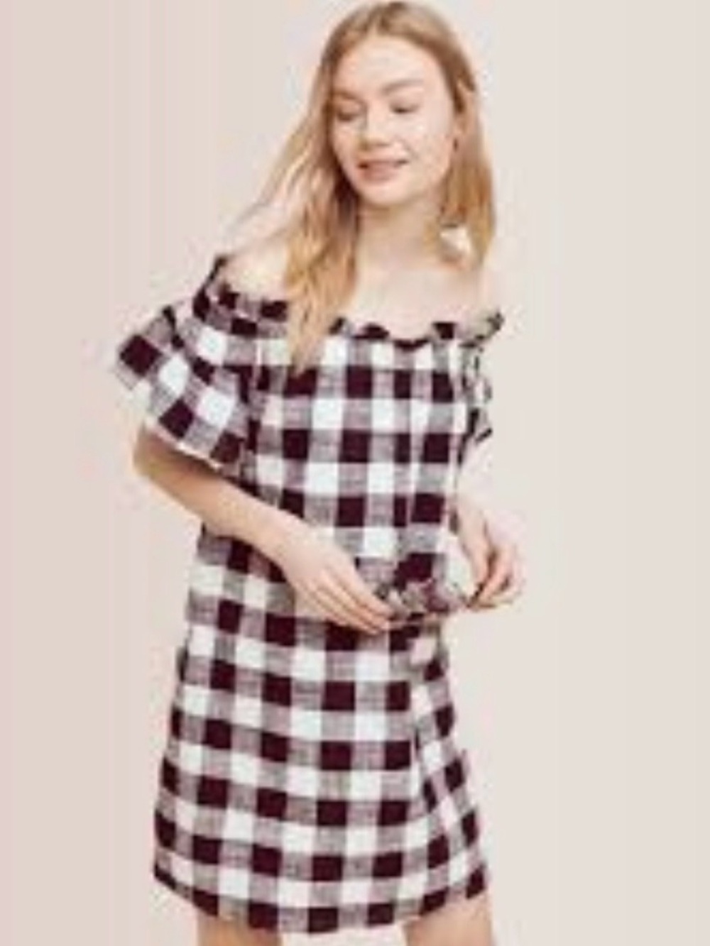 Anthropology Corey Lynn Calter Black and White Gingham Off-Shoulder Dress